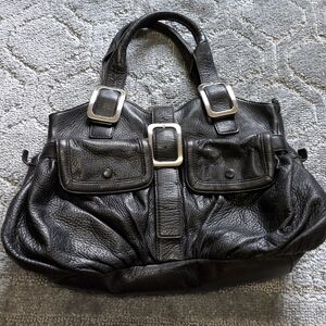Cole Hann Black Leather Handbag with Buckle Accents